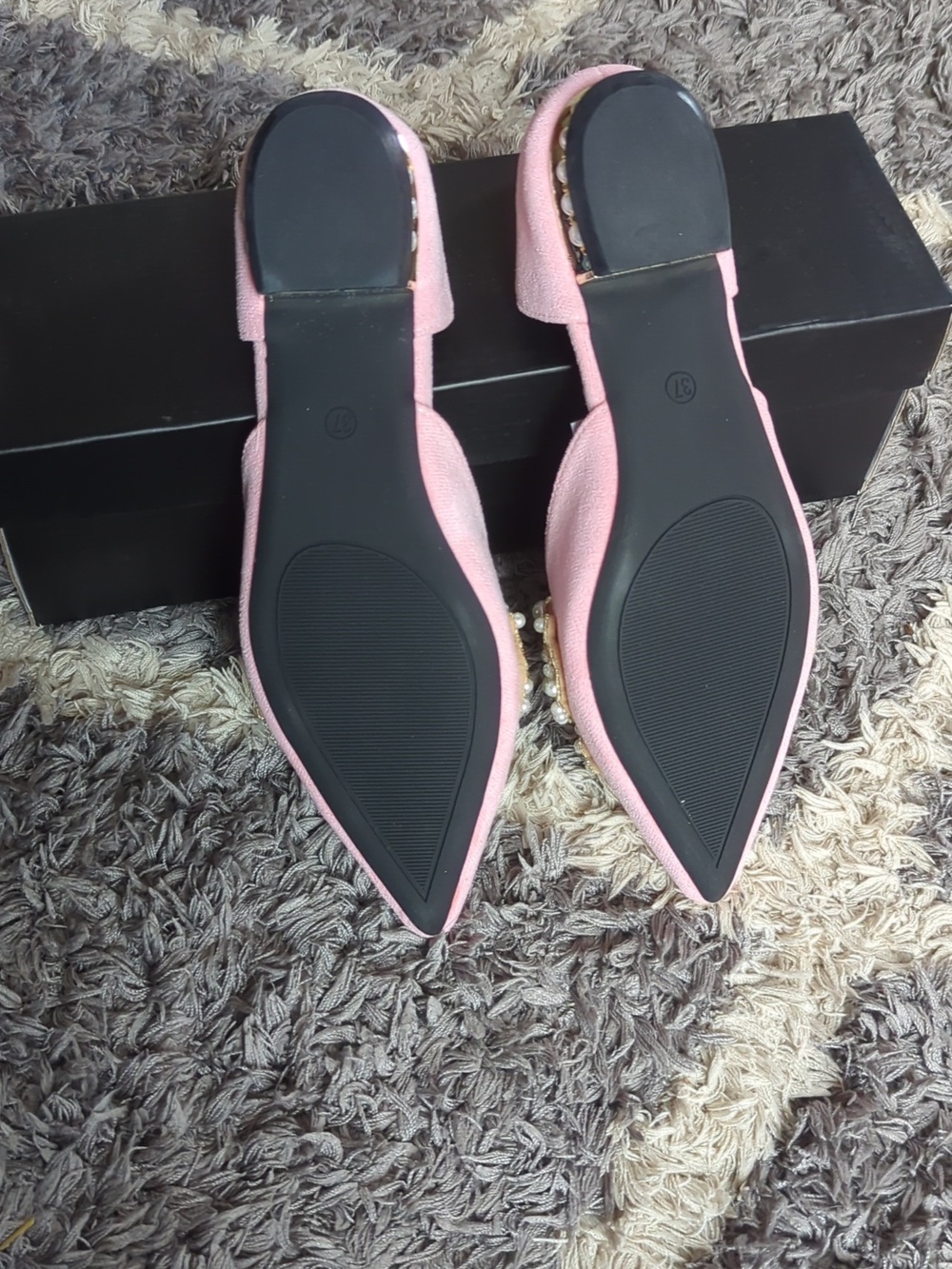 NIB Elegant Pink Pearl-Embellished D'Orsay Flats - Picture 2 of 4